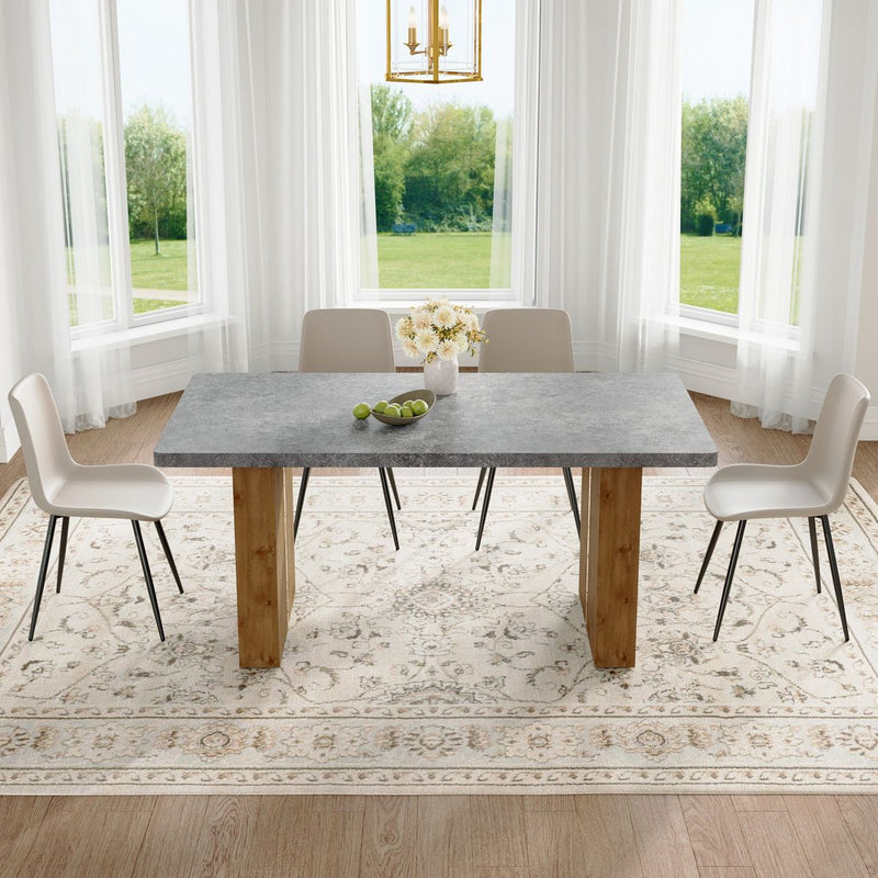 Table and chair set.Cozy Modern MDF Dining Set -67'x35.4' with 4 Gray  Artificial Leather Chairs With Curved Widened Cushion Design.Suitable for restaurants, kitchens, dining rooms,etc.