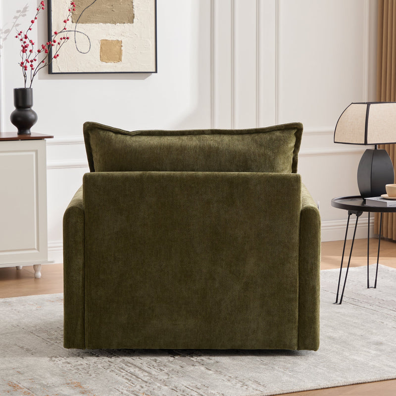 UNITED WE WIN Swivel Barrel Chair - Mid Century Modern Chair, Thick Padded Arm Chair with Solid Metal Base, Comfortable Single Sofa Chair, Swivel Accent Chair for Living Room Bedroom