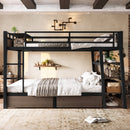 Full Size Metal Bunk Bed with Storage Shelves and USB Power Strip