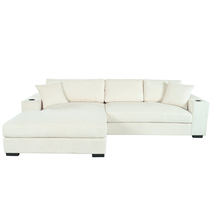 Mirod Large Sectional Sofa with Thick Cushions, and Built-in Cup Holders & Charging Ports