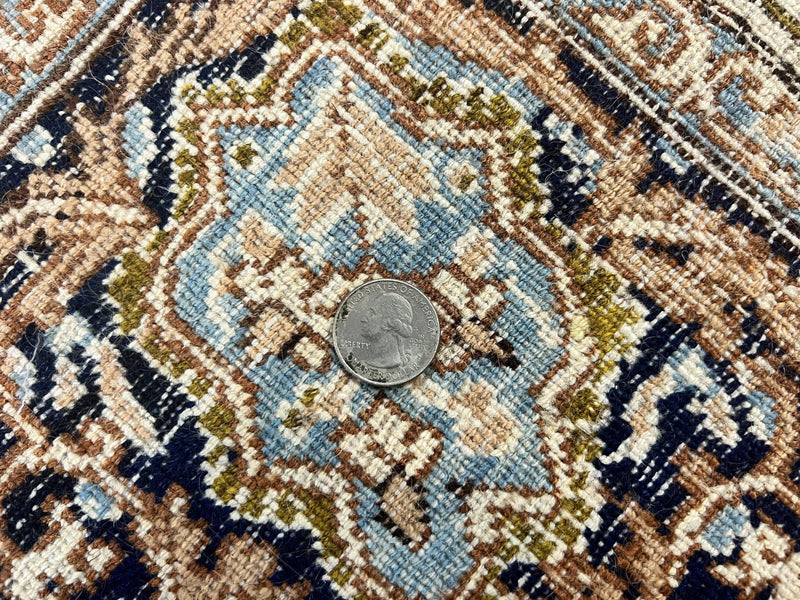 Square Persian Kirman Rug 4x4, Semi Open Field, Handmade