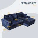 Modern Corduroy Blue Corner sofa Sleeper Sofa Couch With Comfy Deep Seat& 6 Pillows