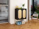 2 Door High Cabinet, Natural Rattan 2 Door high cabinet, Built-in adjustable shelf, Easy Assembly, Free Standing Cabinet for Living Room Bedroom, Hallway