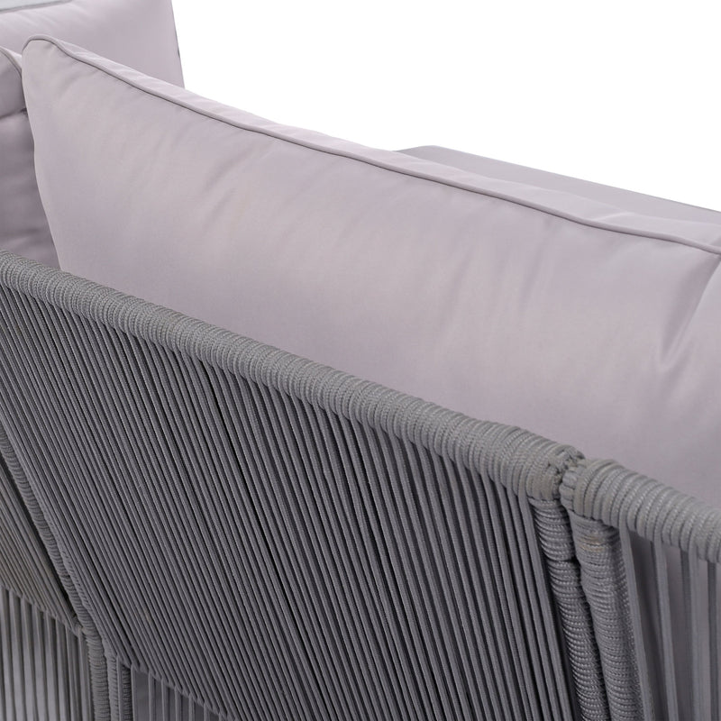 2-Piece Outdoor Sunbed and Coffee Table Set, Patio Double Chaise Lounger Loveseat Daybed with Clear Tempered Glass Table for the patio, poolside (Grey Cushion + Dark Grey Rope)