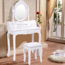 Vanity Table Set with Cushioned Stool with 360¬∞ Rotating Oval Mirror and Three Drawers-White by LJGDeals