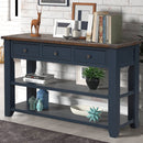 48" Solid Pine Wood Top Console Table, Modern Entryway Sofa Side Table with 3 Storage Drawers and 2 Shelves. Easy to Assemble (Blue)
