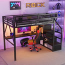 Loft Bed With Desk And Charging Station With Stairs And Light by HouseOfZazla
