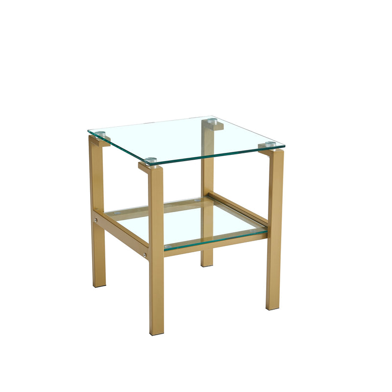 2-Piece Gold End Table, Tempered Glass Sofa Table with Golden Leg