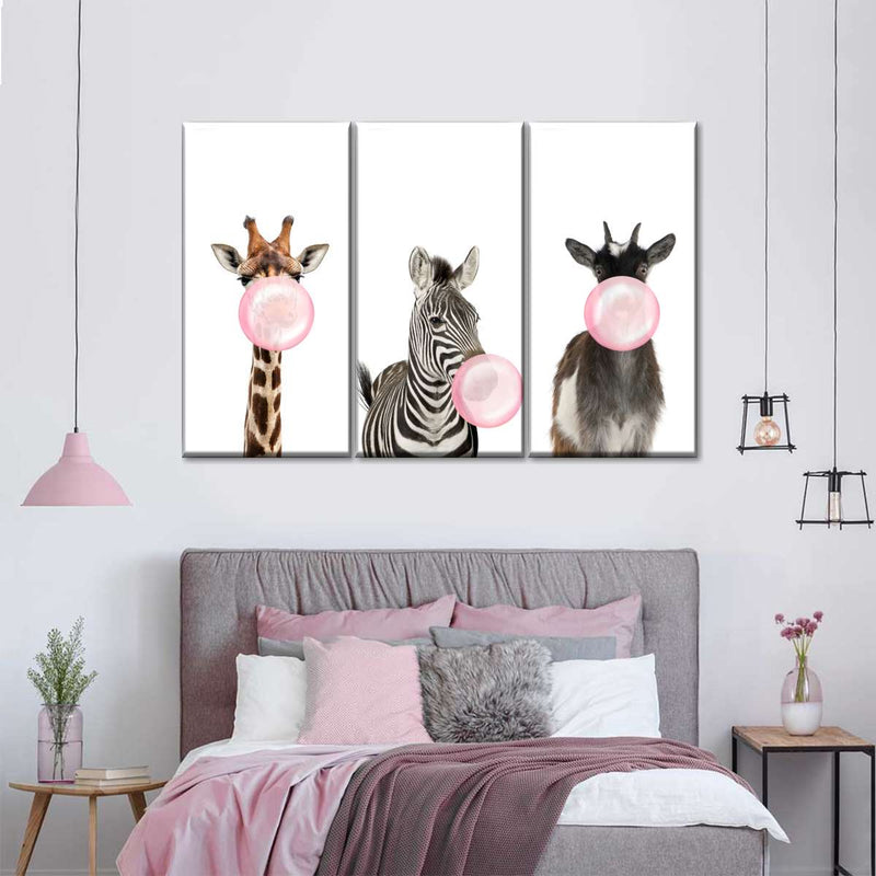 Bubble Gum Safari Animals Wall Art