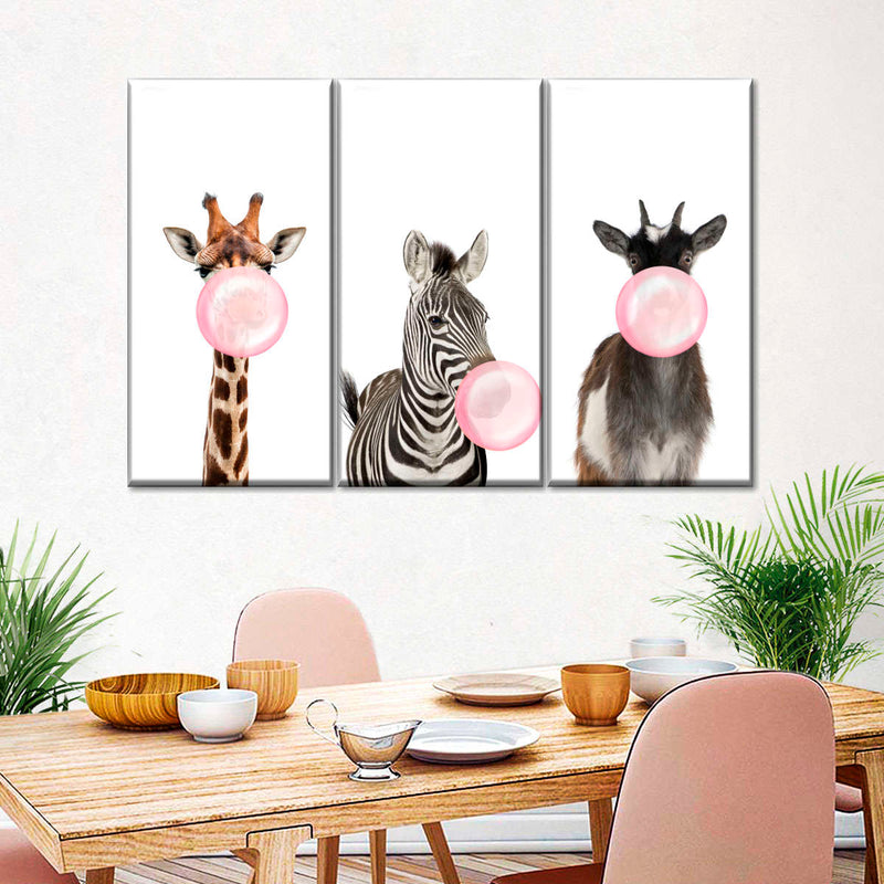 Bubble Gum Safari Animals Wall Art