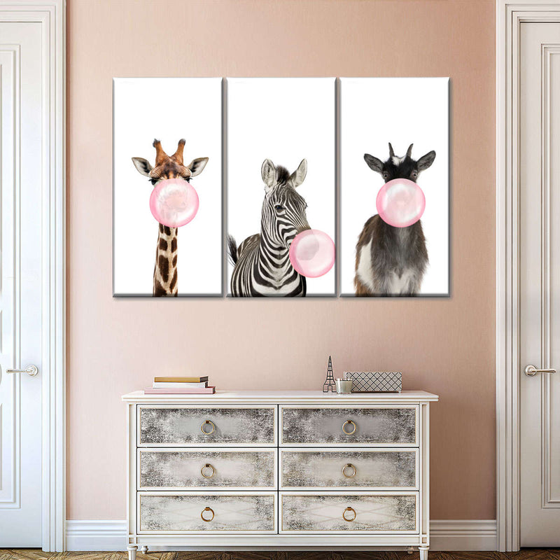 Bubble Gum Safari Animals Wall Art