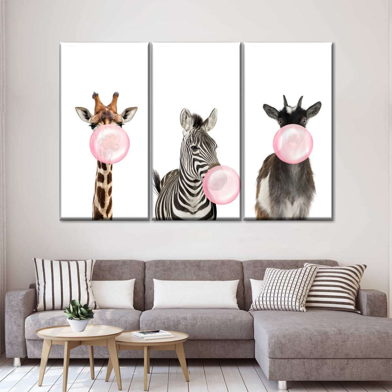 Bubble Gum Safari Animals Wall Art