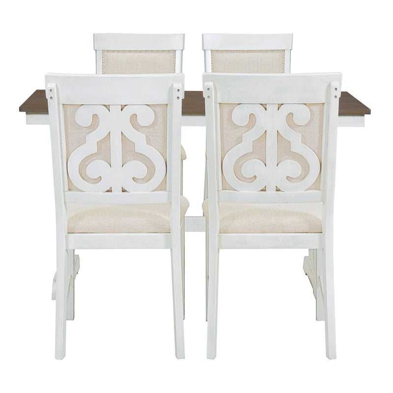 5-Piece Retro Dining Set, Rectangular Wooden Dining Table and 4 Upholstered Chairs for Dining Room and Kitchen (Brown+White)