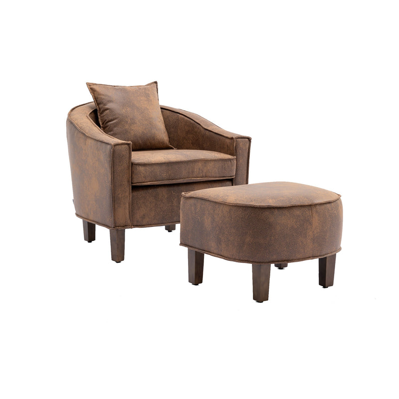 Accent Chair with Ottoman, Mid Century Modern Barrel Chair Upholstered Club Tub Round Arms Chair for Living Room