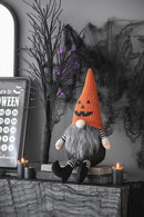 23.5" Seated Jack-O'-Lantern Gnome With Striped Limbs and Faux Fur Beard