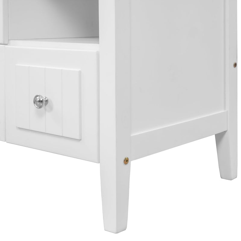 36" Bathroom Vanity with Ceramic Basin, Bathroom Storage Cabinet with Two Doors and Drawers, Solid Frame, Metal Handles, White