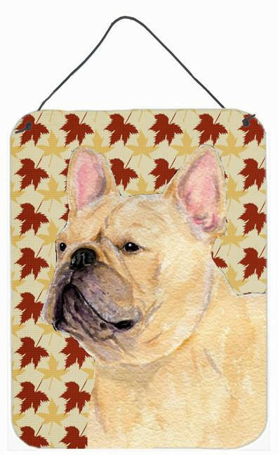 French Bulldog Fall Leaves Portrait Aluminium Metal Wall or Door Hanging Prints