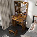 Vanity Table With Mirror, Adjustable LED Lights, Power Outlet, Hairdryer Holder & Stool by Unique Piece Furniture