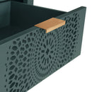 Hollow Carved 3 Drawer Dresser With Metal Handles, Storage Chest For Living Room Or Bedroom - Blackish Green by HouseOfZazla