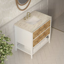 James Martin Olena 36" Single Bathroom Vanity, Polished White and Light Mappa Burl