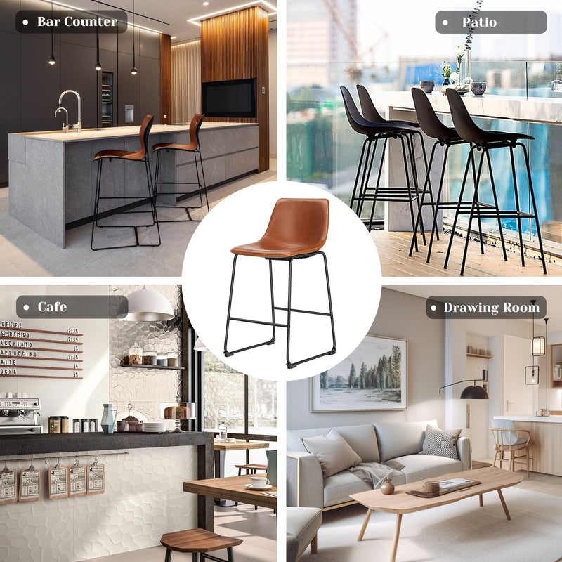 26 inch Counter Height Bar Stools Set of 2 Leather Barstool with Back and Metal Leg Modern Bar Stools for Kitchen Island Pub Living Room