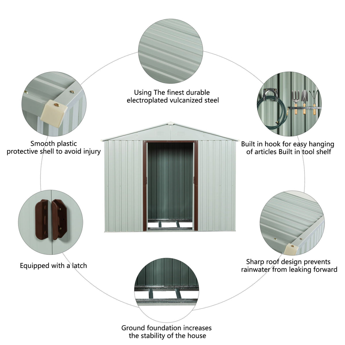 Ry-Sdyx56-W Outdoor Metal Storage Shed - White, photo 8 of 10