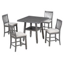 5-Piece Counter Height Dining Table Set in 2 Table Sizes with 4 Folding Leaves and 4 Upholstered Chairs for Dining Room (Gray+Beige Cushion)