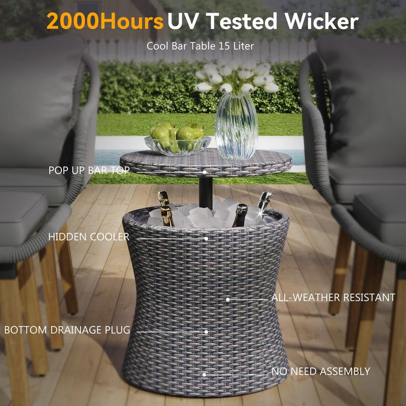 5 Pieces Patio Furniture Chair Sets, Patio Conversation Set With Wicker Cool Bar Table, Ottomans,Outdoor Furniture Bistro Sets for Porch,Backyard,Balcony,Poolside Grey