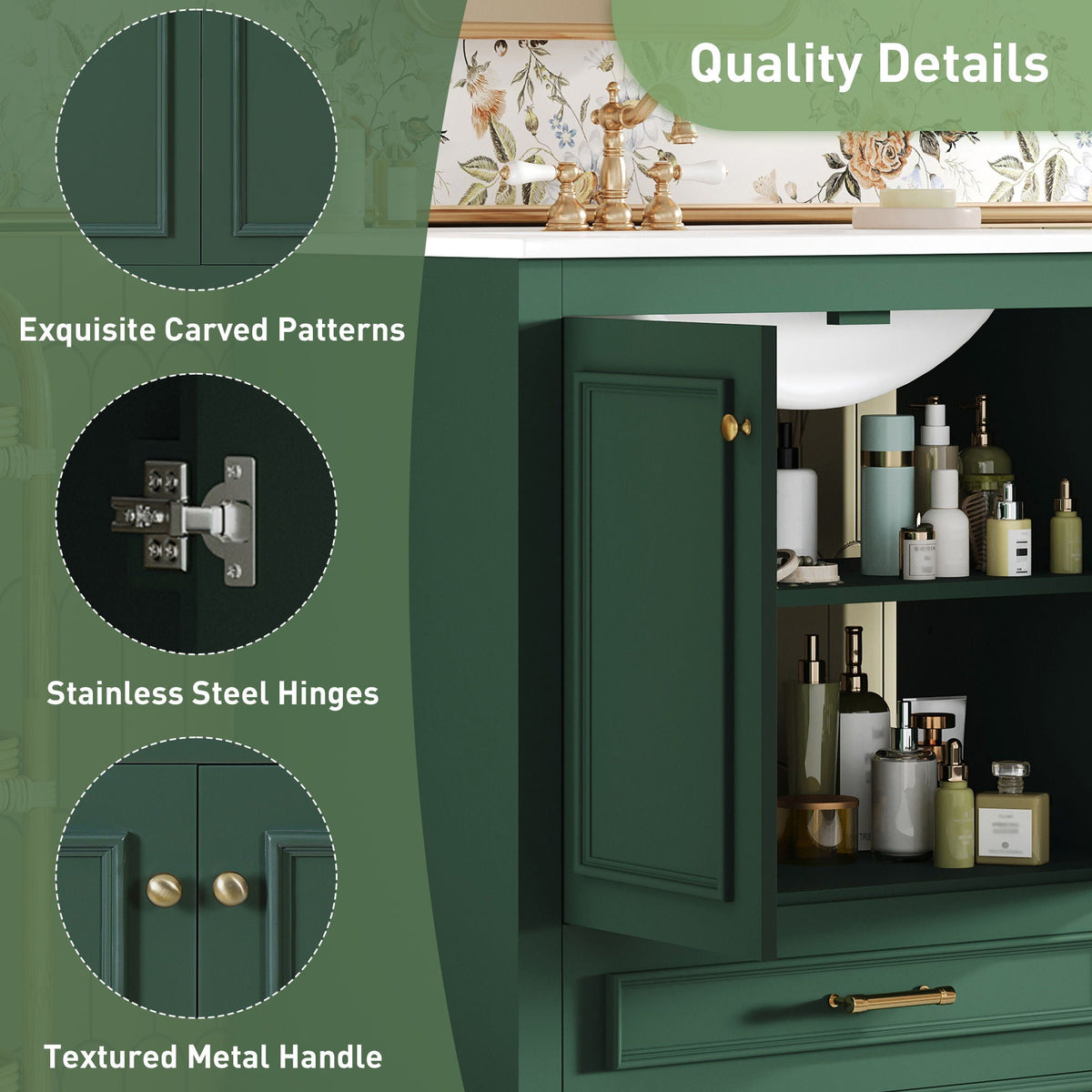 Bathroom Vanity With Sink, Cabinet & 2 Soft Closing Doors & Adjustable Shelf, photo 40 of 50