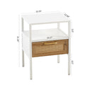 15.75" Rattan End table with drawer, Modern nightstand, metal legs,side table for living room, bedroom,white(1 pc)