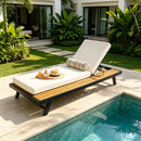 Black Iron and Teak Finish Chaise Lounge Set