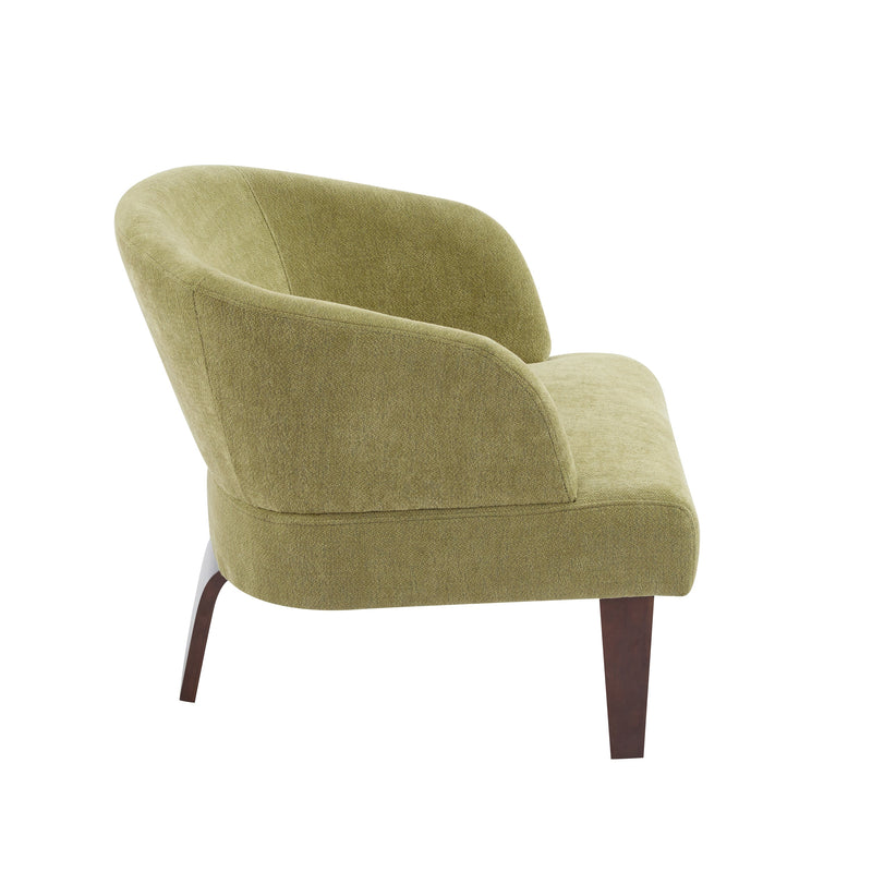 Modern Accent Chair with Round Back & Wooden Legs - Mid-Century Inspired Lounge Chair for Living Room, Bedroom, or Office - Soft Fabric Upholstery