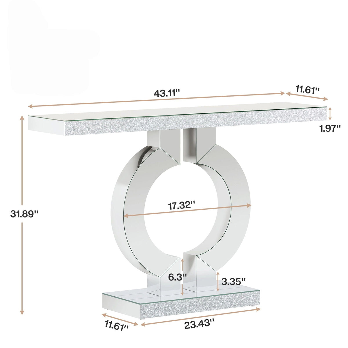 Mirrored Console Table With O-Shaped Base For Living Hallway - Silver / Clear, photo 3 of 4
