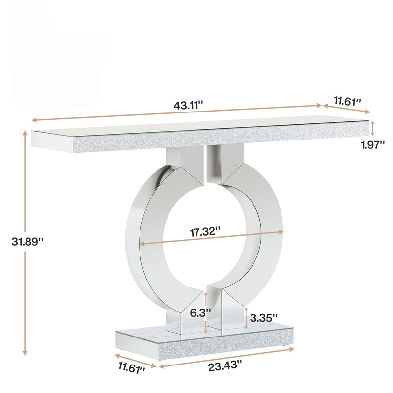 Mirrored Console Table With O-Shaped Base For Living Hallway - Silver / Clear, photo 3 of 4