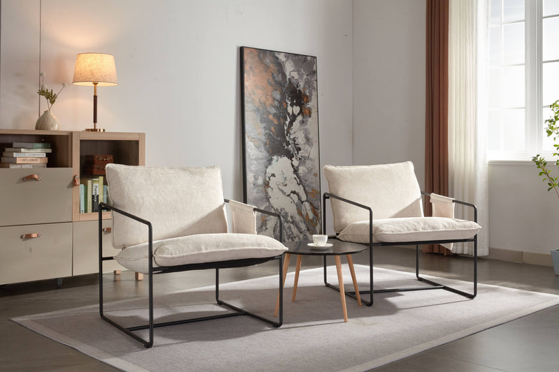 2 Sets 1 Case, Upholstered hanging armchair with arm pocket metal frame, crushed foam cushions and skin-friendly braid for living room and bedroom. Beige color