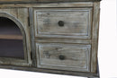 60" Farmhouse TV Stand with 4 Drawers & 2 Glass Doors