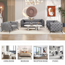 85.5" Velvet Upholstered Sofa with Sturdy Metal Legs, Modern Sofa Couch with Button Tufted Back, 3 Seater Sofa Couch for Living Room, Apartment, Home Office, Gray