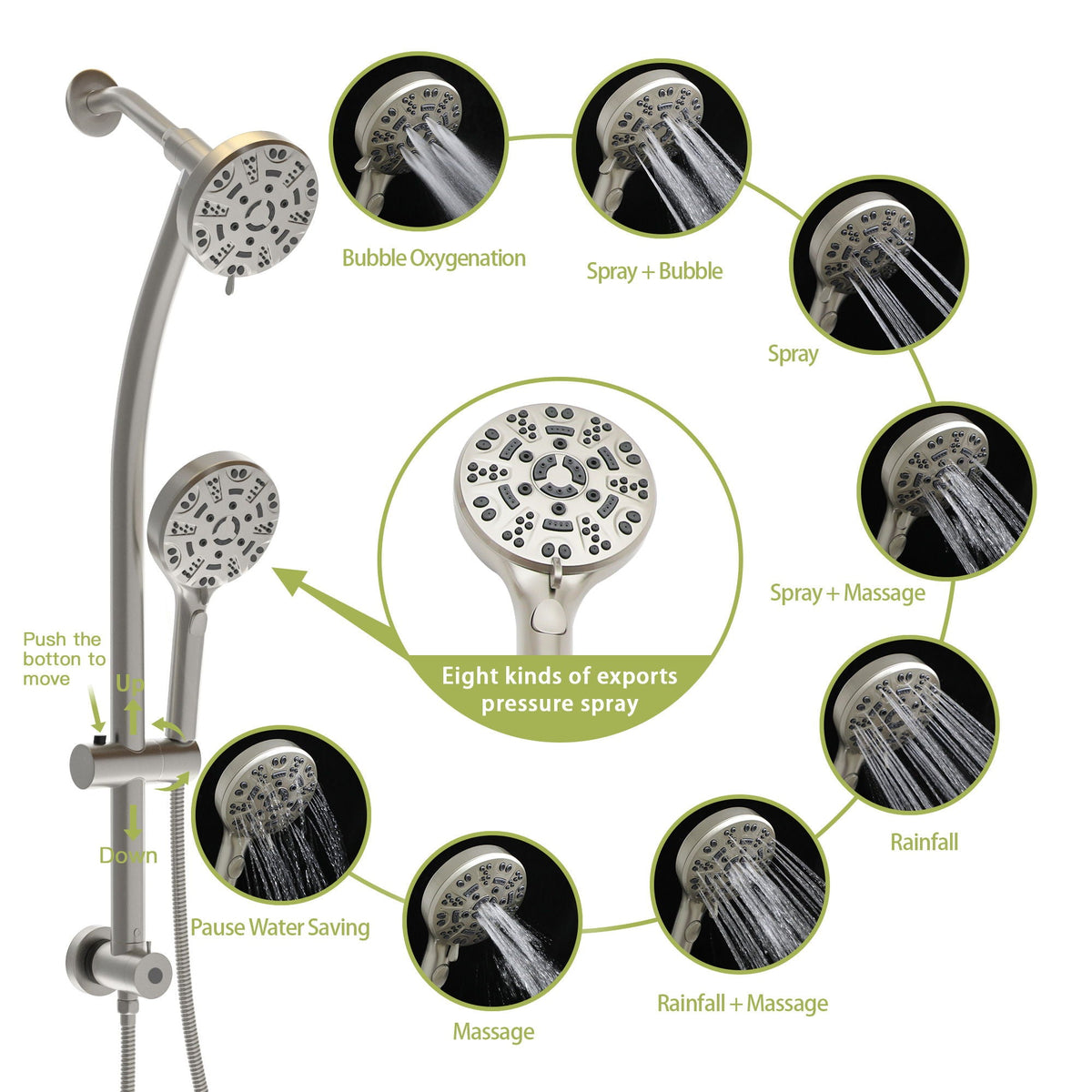 Multi Function Dual Shower Head System With 4.7" Rain Showerhead, 8 Function Hand Shower, Adjustable Slide Bar, photo 19 of 25
