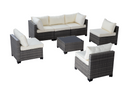 All-Weather 7-Piece Gray PE Wicker Patio Conversation Set with Beige Cushions and coffee table