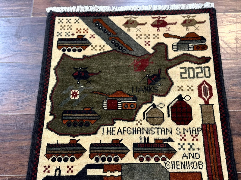 Afghan War Rug, Tanks Helicopters Guns