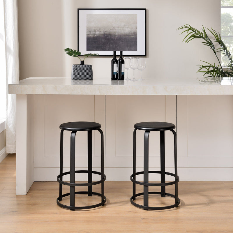 Colton 26" 2-Piece Metal and Wood Round Kitchen Bar Stool