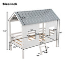 Twin Size Low Loft House Bed With Roof And 2 Front Windows - White