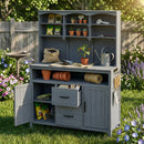 TOPMAX Large Fir Wood Potting Bench with Hutch and Storage