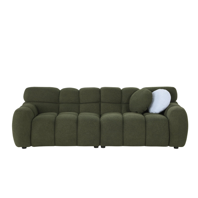 87.4 length, 35.83" deepth, human body structure for USA people, marshmallow sofa,boucle sofa, 3 seater, OLIVE GREEN BOUCLE