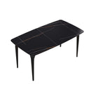 63" Artificial Stone Black Curved Black Metal Leg Dining Table, 6 People - Black by HouseOfZazla