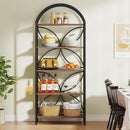 Tall 5 Tier Arched Bookshelf With Shelves For Living Room - Rustic Brown by HouseOfZazla