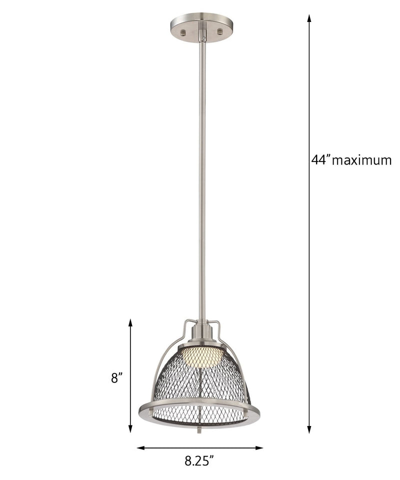 8"W Tex 1-Light Pendant Brushed Nickel / Black