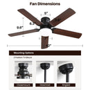 Modern Ceiling Fan With 3 Color Dimmable Light 5 Blades Remote Control Reversible Dc Motor For Bedroom - Black by Unique Piece Furniture