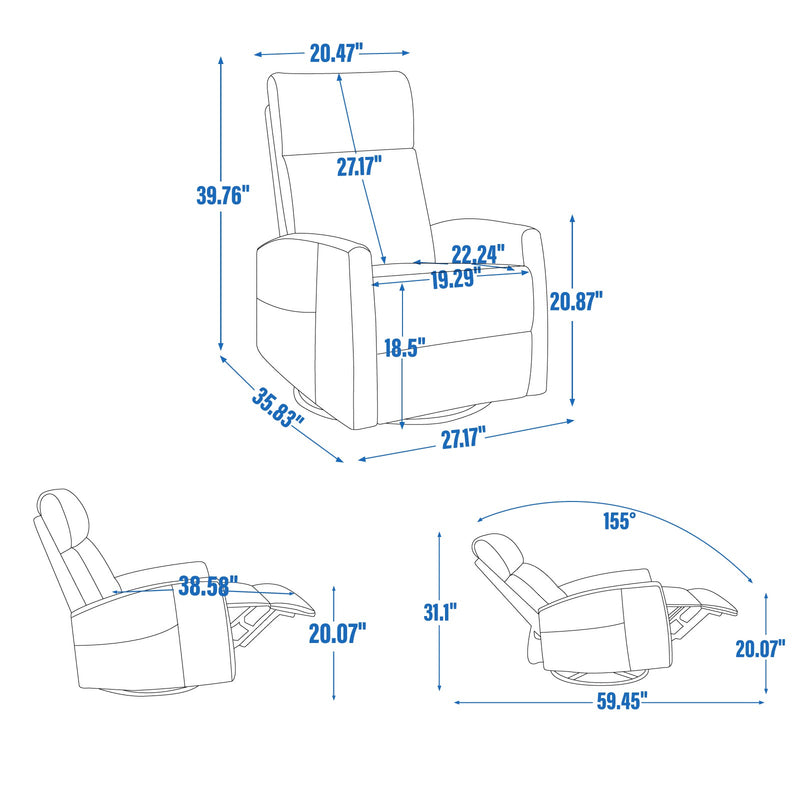 Heat Massage Manual Recliner Chair with Rocker and Swivel in Fabric, photo 3 of 10