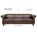 83.46" Brown PU Rolled Arm Chesterfield Three Seater Sofa.
